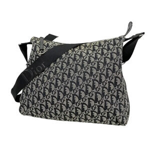 Christian Dior Trotter Canvas Crossbody Messenger Bag Black Gray